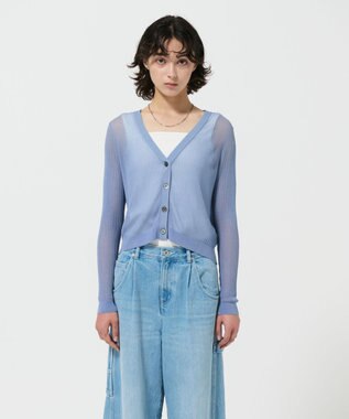 GRACE CONTINENTAL リブシアーニットカーディガン ブルー
