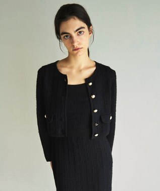 GRACE CONTINENTAL ツイードショートニットカーディガン ブラック