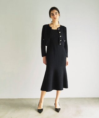 GRACE CONTINENTAL ツイードショートニットカーディガン ブラック