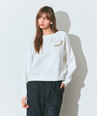GRACE CONTINENTAL モチーフ刺繍スウェットトップ ホワイト