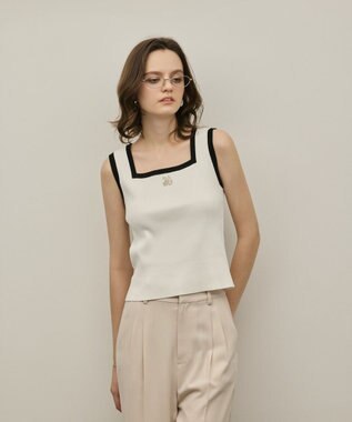 GRACE CONTINENTAL バイカラーリブニットノースリーブ ホワイト