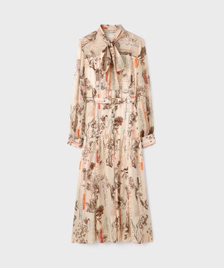 GRACE CONTINENTAL ロゴフラワ－プリントボウタイワンピース オレンジ