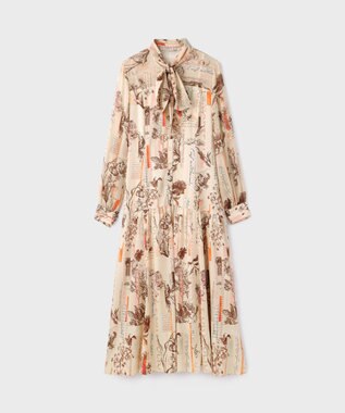 GRACE CONTINENTAL ロゴフラワ－プリントボウタイワンピース オレンジ