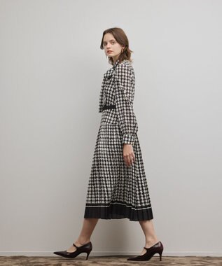 GRACE CONTINENTAL バイカラーチェックプリントワンピース ブラック