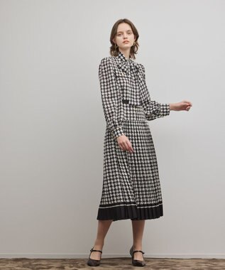 GRACE CONTINENTAL バイカラーチェックプリントワンピース ブラック