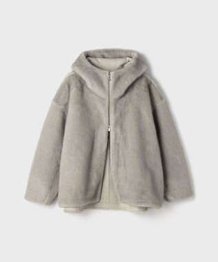 GRACE CONTINENTAL フェイクミンクフードジャケット ライトグレー
