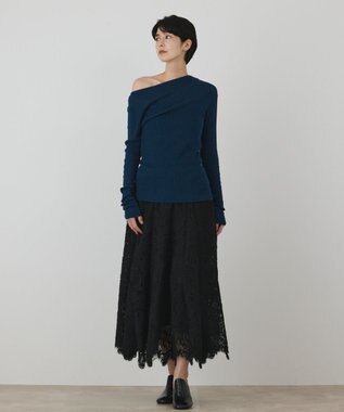 GRACE CONTINENTAL アシメリブニットトップ ブルー