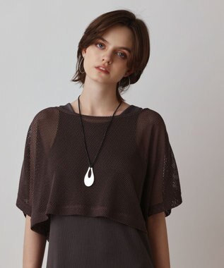 GRACE CONTINENTAL メッシュレイヤードワンピース チャコール