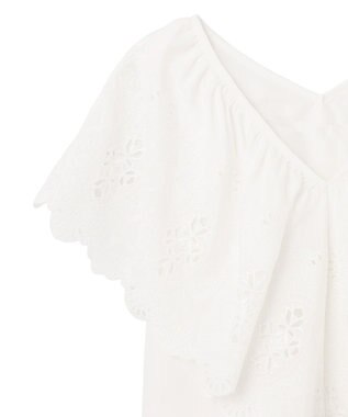 GRACE CONTINENTAL 刺繍ラッフルカラーノースリーブ トップ ホワイト