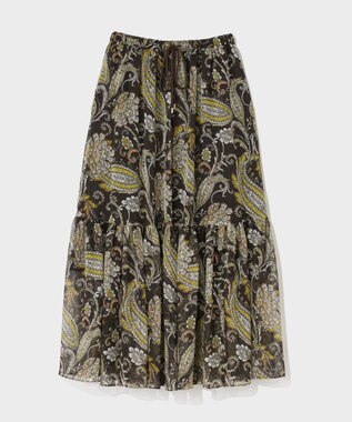 GRACE CONTINENTAL ラメストライププリントスカート ブラウン