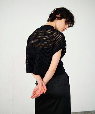 GRACE CONTINENTAL メッシュルーズニットトップ ブラック