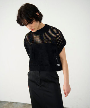 GRACE CONTINENTAL メッシュルーズニットトップ ブラック