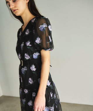 GRACE CONTINENTAL レトロフラワー刺繍ワンピース ブラック