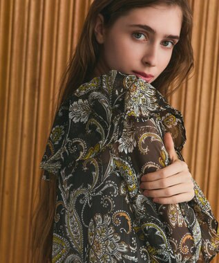 GRACE CONTINENTAL ラメストライププリントブラウス ブラウン