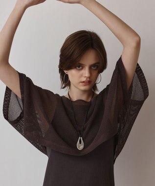 GRACE CONTINENTAL メッシュレイヤードワンピース チャコール