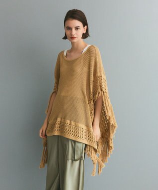 GRACE CONTINENTAL ニットフリンジケープ ベージュ