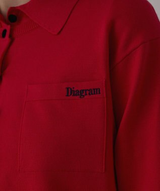 GRACE CONTINENTAL バイカラーロゴニットカーディガン レッド