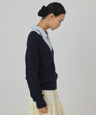 GRACE CONTINENTAL シャツカラーニットトップ ネイビー