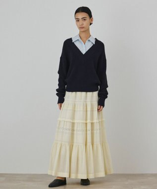 GRACE CONTINENTAL シャツカラーニットトップ ネイビー
