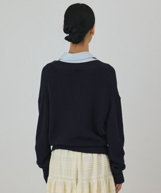 GRACE CONTINENTAL シャツカラーニットトップ ネイビー