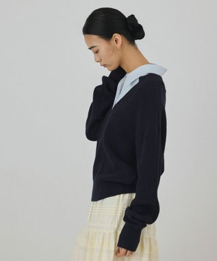GRACE CONTINENTAL シャツカラーニットトップ ネイビー
