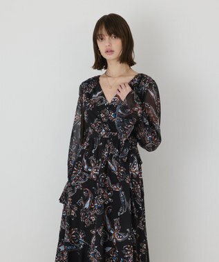 GRACE CONTINENTAL ペイズリーカシュクールワンピース ブラック