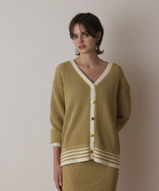 GRACE CONTINENTAL メッシュラインニットカーディガン イエロー