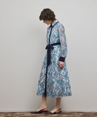 GRACE CONTINENTAL マルチフラワー刺繍フレアワンピース ブルー