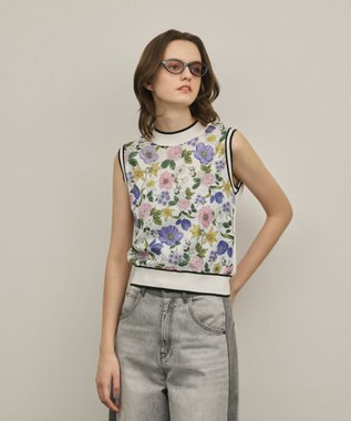 GRACE CONTINENTAL フラワープリントニットトップ