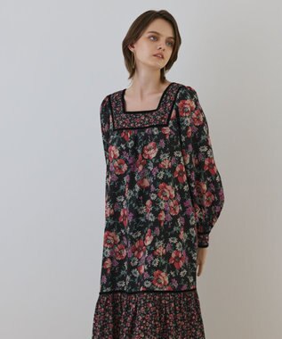 GRACE CONTINENTAL ボタニカルティアードワンピース ブラック