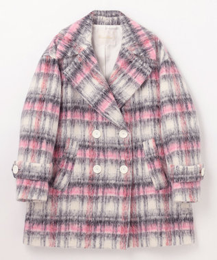GRACE CONTINENTAL シャギーチェックピーコート ピンク