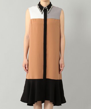 GRACE CONTINENTAL カラーブロックシャツドレス キャメル