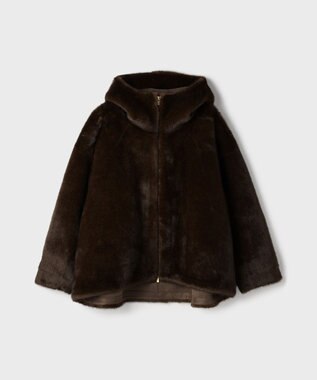 GRACE CONTINENTAL フェイクミンクフードジャケット ダークブラウン