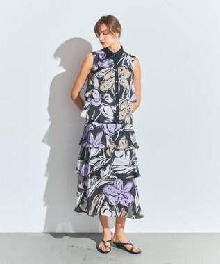 GRACE CONTINENTAL プリントレイヤードスカート ブラック