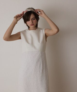 GRACE CONTINENTAL フェザー刺繍コンビワンピース ホワイト