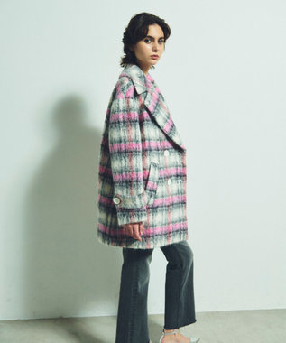 GRACE CONTINENTAL シャギーチェックピーコート ピンク