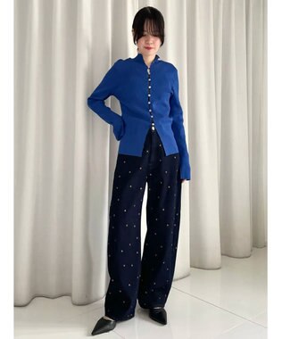 GRACE CONTINENTAL ボタンリブニットカーディガン ブルー