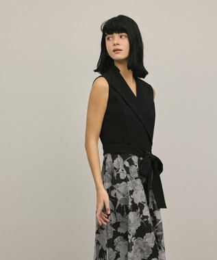 GRACE CONTINENTAL カシュクールフラワープリントワンピース ブラック