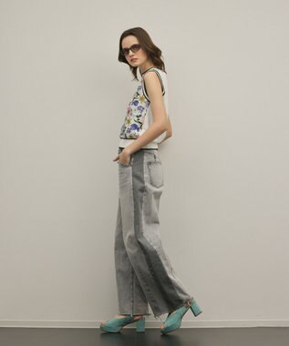 GRACE CONTINENTAL フラワープリントニットトップ ホワイト