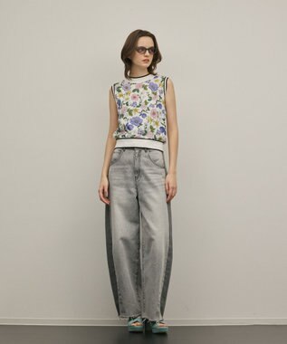 GRACE CONTINENTAL フラワープリントニットトップ ホワイト