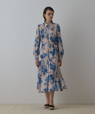 GRACE CONTINENTAL ブーケフラワープリントワンピース ベージュ