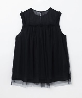 GRACE CONTINENTAL チュールノースリーブ トップ ブラック