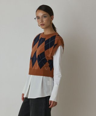 GRACE CONTINENTAL アーガイルニットベスト オレンジ