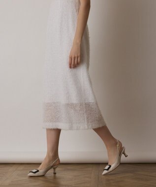 GRACE CONTINENTAL フェザー刺繍コンビワンピース ホワイト