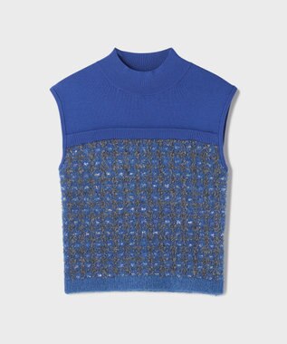 GRACE CONTINENTAL ツイードベアニットトップ ブルー