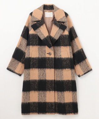 GRACE CONTINENTAL シャギーチェックチェスターコート キャメル