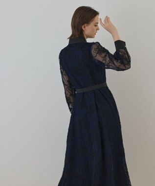 GRACE CONTINENTAL チュールコードレースワンピース ネイビー