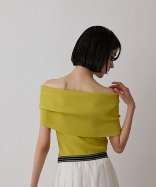 GRACE CONTINENTAL オフショルリブニットトップ イエロー