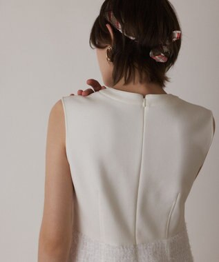 GRACE CONTINENTAL フェザー刺繍コンビワンピース ホワイト