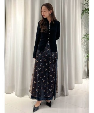 GRACE CONTINENTAL ボタンリブニットカーディガン ブラック
